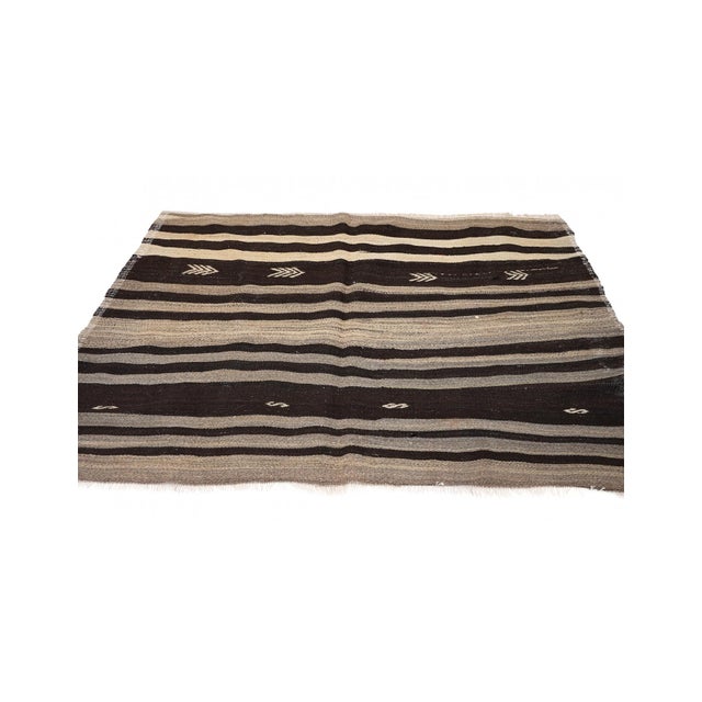 Striped Vintage Kilim Rug - 4`0″ X 5`11″ For Sale - Image 4 of 6