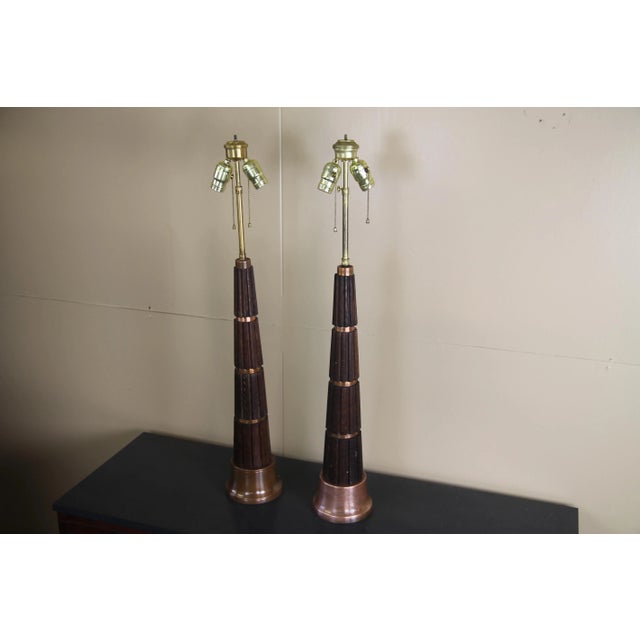 Great pair of oak and copper table lamps from what’s to be the 1930s. Lamps and been cleaned and new hardware has been...