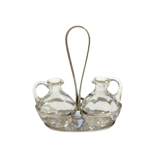 Mid 20th Century Arthur Krupp Milano Oil and Vinegar Glass and Silverplate Cruet Set - 3pcs, Gio Ponti Style For Sale - Image 16 of 16