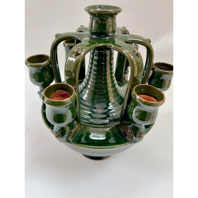 1970s Large Vintage Boho Chic Moroccan Tamegroute Terra Cotta Pottery Candelabra Candle Holder For Sale - Image 5 of 12