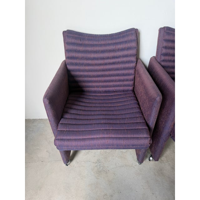 Postmodern 1980s Postmodern Vladimir Kagan Style Upholstered Dining Armchairs With Casters – Set of 4 For Sale - Image 3 of 17