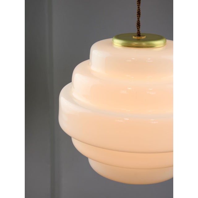Mid-Century Italian Brass and Opaline Glass Pendant Lamp For Sale - Image 10 of 17