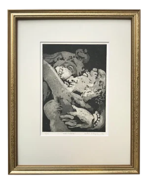 Vintage Etching “Khajuraho” Hindu Temple Figures by Leslie Wayne