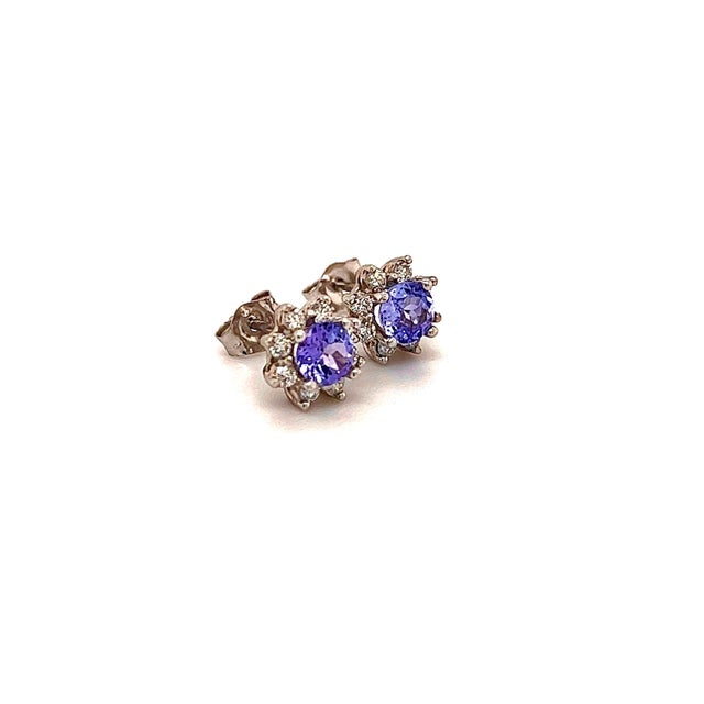 Natural Sapphire Diamond Halo Stud Earrings 14k WG 1.02 TCW Certified For Sale In New York - Image 6 of 10