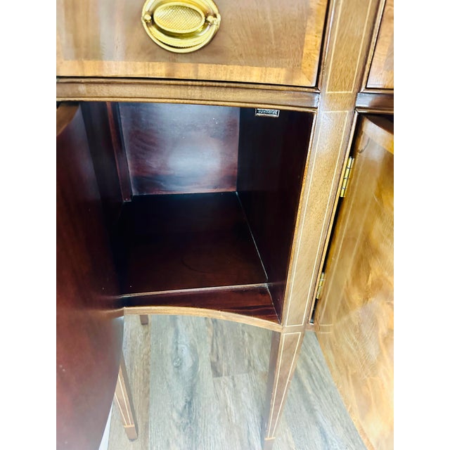 Vintage Federal Style Banded Mahogany Bowfront Sideboard- 50”x39.5”x22” For Sale - Image 6 of 12