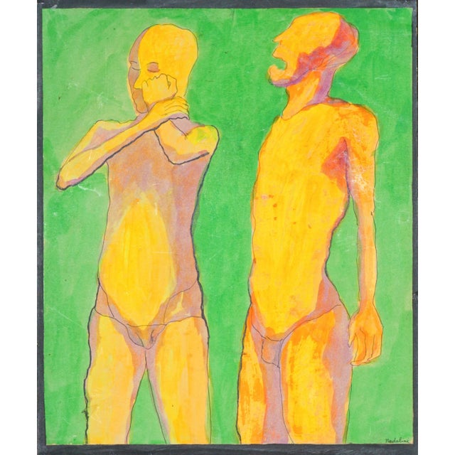 1980s Louis Nadalini "You Need to Listen to Me" Florescent Figurative Gouache on Paper 1987 For Sale - Image 5 of 5