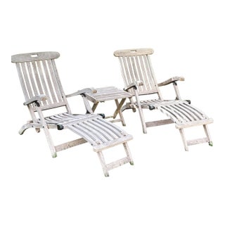 Early 20th Century British Teak Steamer Chairs With Solid Brass Hardware For Sale