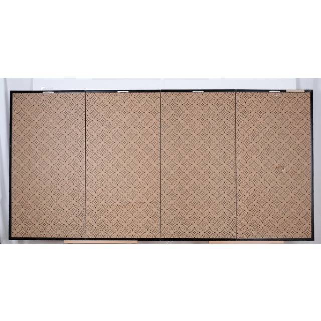 1960s Japanese Byobu Featuring 3 White Snowy Egrets in an Idyllic Marsh Hand Painted, Signed 4-Panel Folding Screen Medium Golden Background For Sale - Image 11 of 11