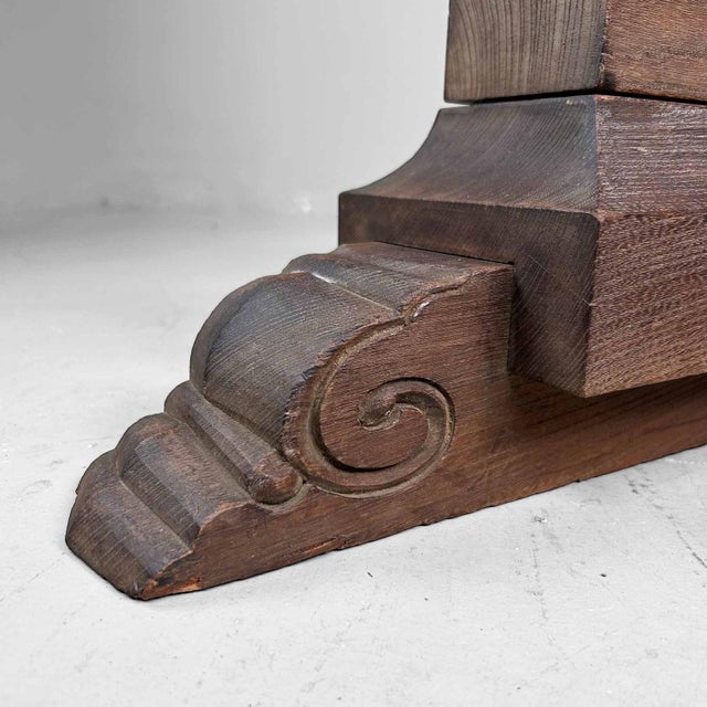 Antique Japanese wooden pedestal, crafted from solid wood, originating from a Shinto shrine during the Meiji period....