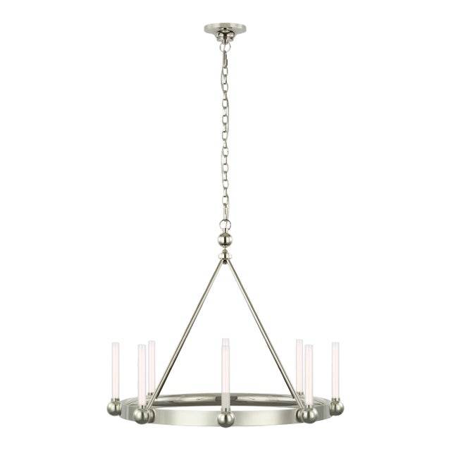 Thomas O'Brien for Visual Comfort Signature Jeffery Medium Ring Chandelier in Polished Nickel with White Glass For Sale