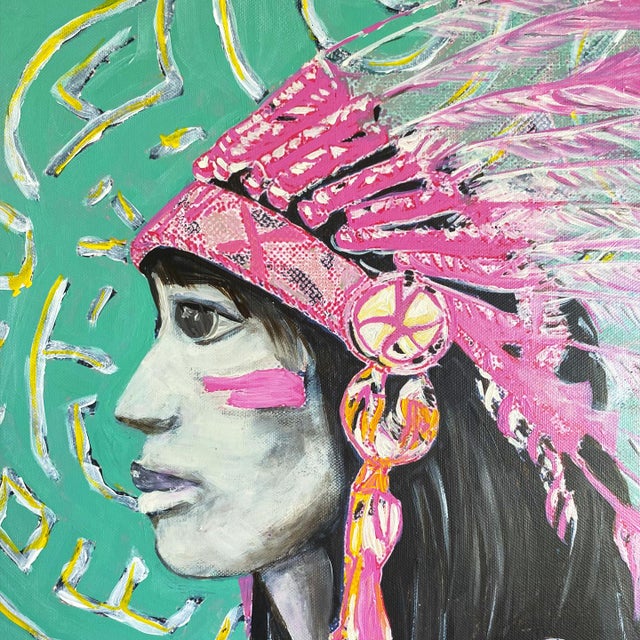 Original contemporary pop art portrait by artist Tatiana Duperault. This expressive painting features a striking profile...