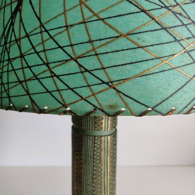 Mid 20th Century Mid Century Modern Brass Table Lamp With Original Shade For Sale - Image 10 of 12