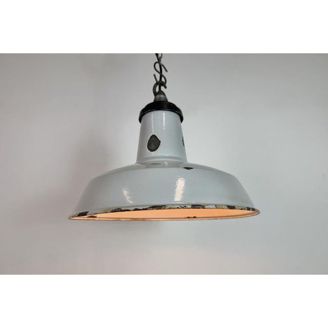 Industrial Grey Enamel Factory Pendant Lamp, 1960s For Sale - Image 9 of 17