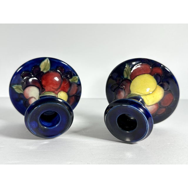 Early 20th Century Moorcroft Wisteria Pottery Candlestick Holders Pair c. 1930s For Sale - Image 5 of 10