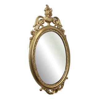 Vintage French Ornate Oval Wall Mirror with Gold Finish For Sale