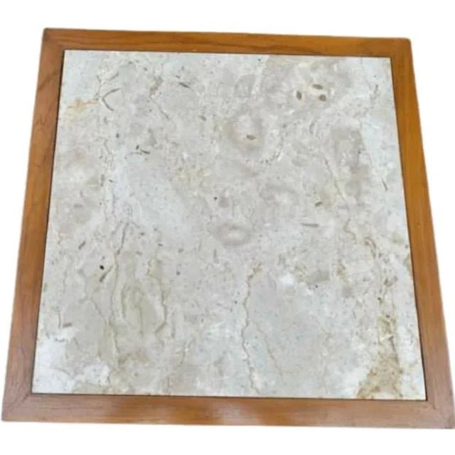 1960s Vintage Solid Pecan French Country Side Tables with Carrara Marble Top Insert - a Pair For Sale - Image 4 of 12