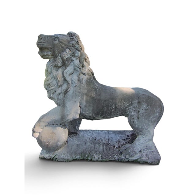 “Monumental Mid-Century Medici Lion Garden Statues – Pair” For Sale - Image 4 of 5