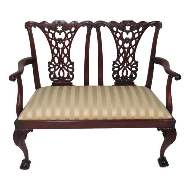 1940s Carved Chippendale Settee For Sale