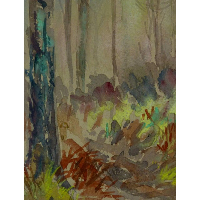 Delightful French watercolor of a lightly wooded scene with depth and mystery from an unknown artist, 1980s. Original...