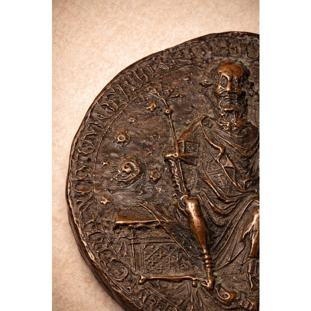 Religious Vintage Bronze Ecclesiastical Medallion – St. Thomas Aquinas Relief – 2.6" For Sale - Image 3 of 4