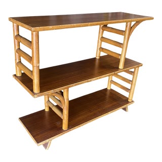 1950s Mid-Century Modern Rattan Zig-Zag Ladder Bookcase For Sale