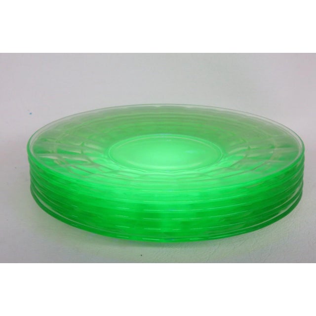 Early 20th Century Anchor Hocking Uranium Depression Glass Plates Block Optic Green - 6pc For Sale - Image 10 of 13