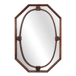 Art Deco Octagonal Wooden Mirror, France, 1920 For Sale