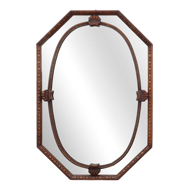 Art Deco Octagonal Wooden Mirror, France, 1920 For Sale