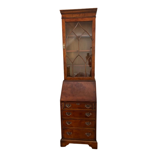 1990s Elm Burl Fleet Secretary Bookcase For Sale