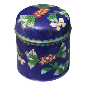 Vintage Asian Cobalt Blue Floral Cloisonné Covered Jar
