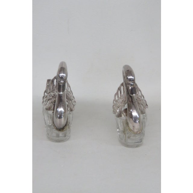 Traditional Italy Silver Plate Swan Salt Cellars With Crystal Body and Spoons 4639b For Sale - Image 3 of 13