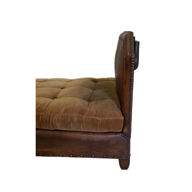 French Early 1900s French Leather and Velvet Daybed For Sale - Image 3 of 8