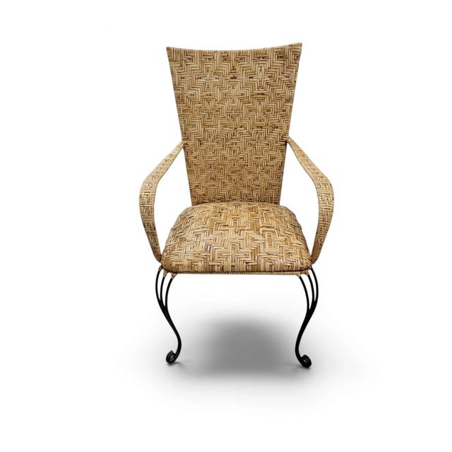 French Late 20th Century French Bistro Style Wrought Iron & Maze-Woven Rattan Dining Suite, 5 Pc Set For Sale - Image 3 of 18