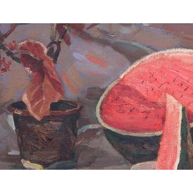 Antique Still Life Oil Painting: Watermelon, Soviet Art, 1982 50-65 For Sale - Image 4 of 6