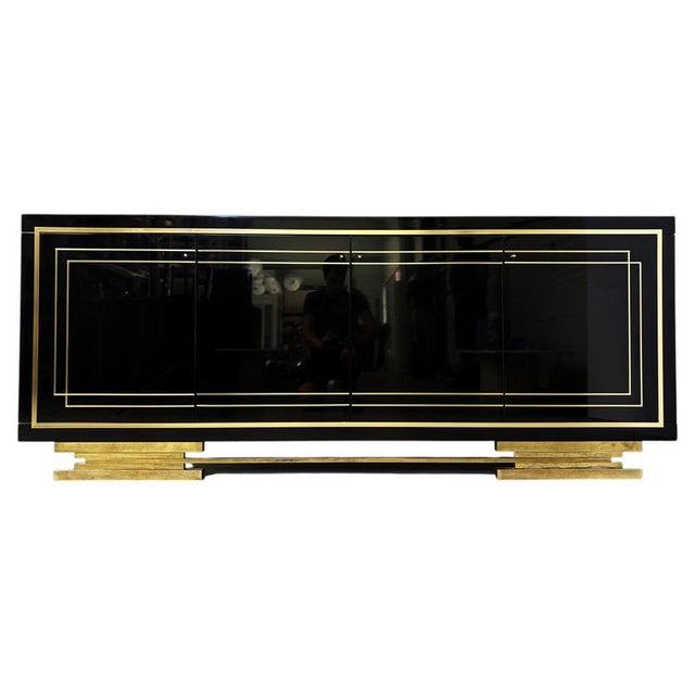Vintage Black Lacquered and Brass Sideboard, 1980s For Sale - Image 14 of 14