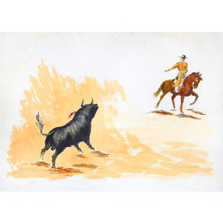 Bull and Bullfighter - Original Lithograph by José Guevara - 1990s 1990s For Sale