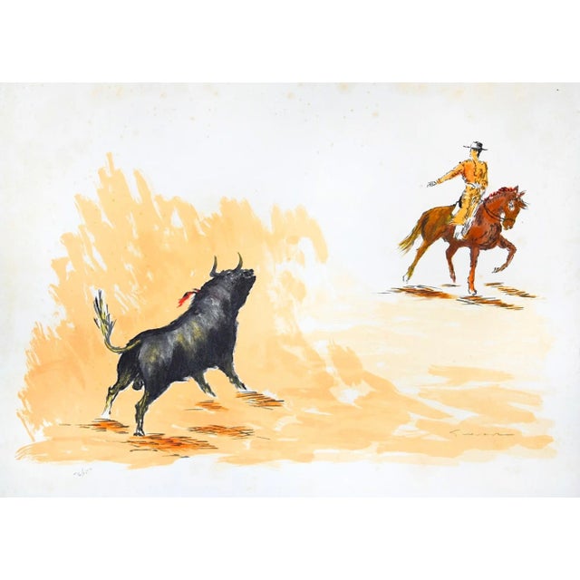 Bull and Bullfighter - Original Lithograph by José Guevara - 1990s 1990s For Sale