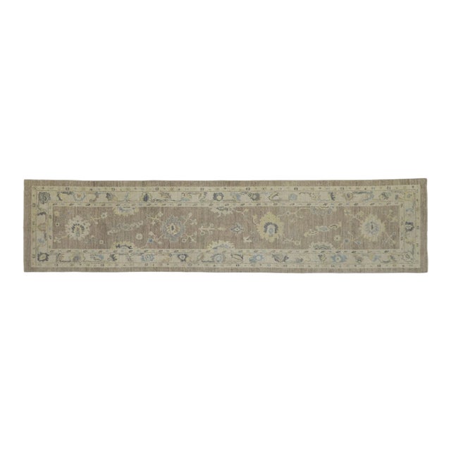 Contemporary Turkish Oushak Hallway Runner With Transitional Style - 02'09 X 11'07 For Sale