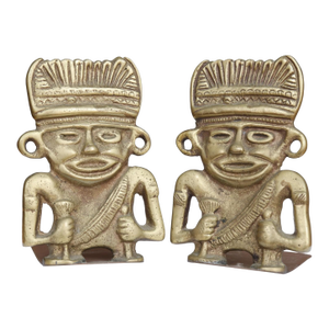 Inca Deity Brass Bookends, a Pair