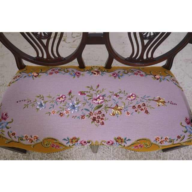 Vintage Mahogany Double Chair Back Settee W. Needlepoint Upholstery For Sale - Image 11 of 18