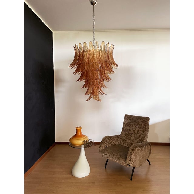 Large Italian Amber Murano Glass Felci Chandelier, 1990 For Sale - Image 14 of 18
