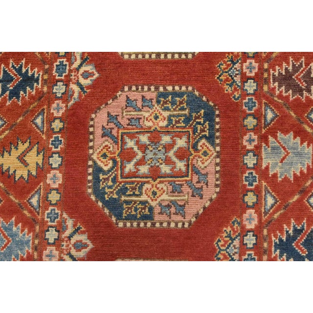 Red Kazak Runner 2’6” X 9’10” Red Wool Tribal Hand-Knotted Oriental Rug For Sale - Image 8 of 12