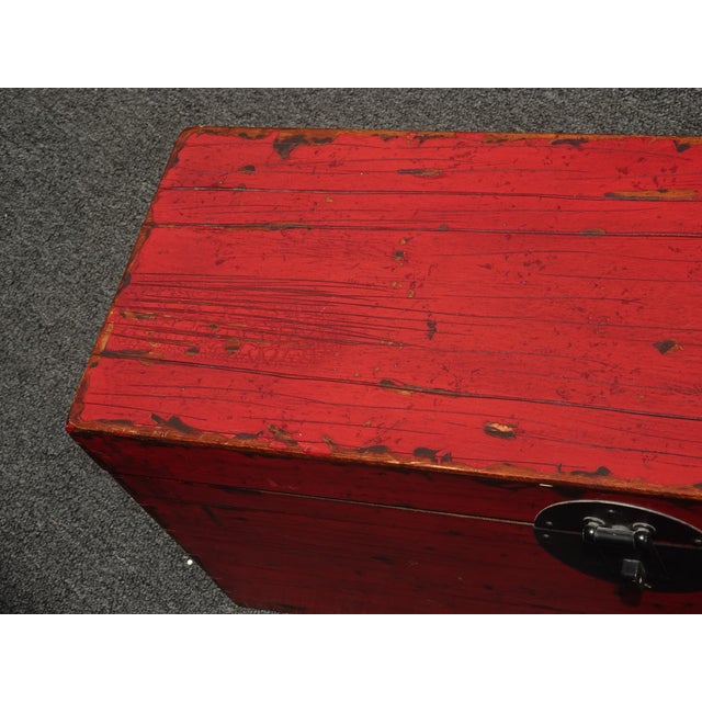Red Lh20 Oriental Chinese Style Red Decorative Storage Box 11"Hx28" 1of2 For Sale - Image 8 of 12