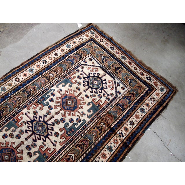 Late 19th Century 1870s, Handmade Antique Caucasian Kazak Rug 4.2' X 8.7' For Sale - Image 5 of 6