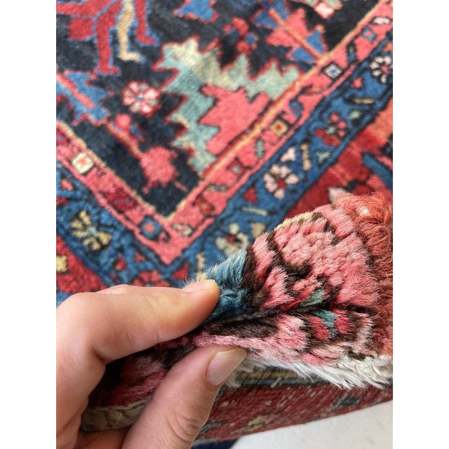 1920s NORTHWEST PERSIAN HERIZ VILLAGE CARPET Century Old Indigo-Ground Organic Wool & Dyes 8.9 x 11.9 For Sale - Image 4 of 17