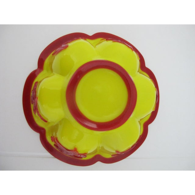 Chinese Imperial Yellow Peking Glass Lobed Bowl Pair With Red Floral Overlay For Sale - Image 12 of 12