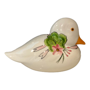 Vintage Ceramic Hand Painted Floral Duck