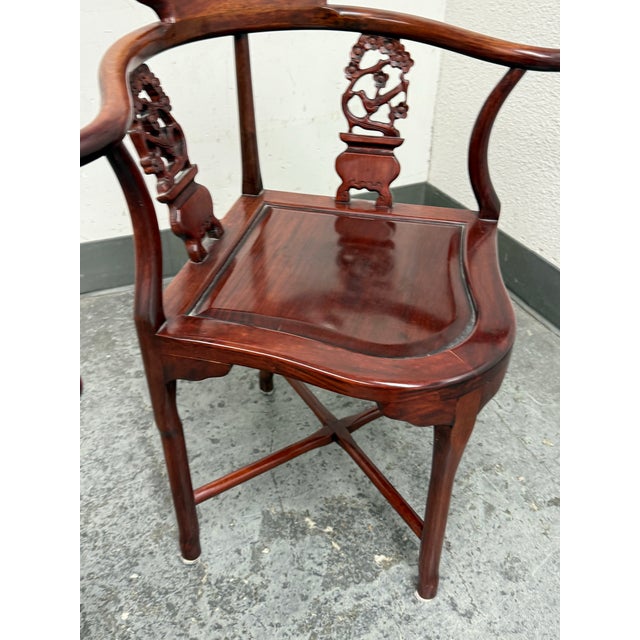 Vintage Rosewood Asian-Inspired Corner Chairs, Pair For Sale In San Francisco - Image 6 of 12