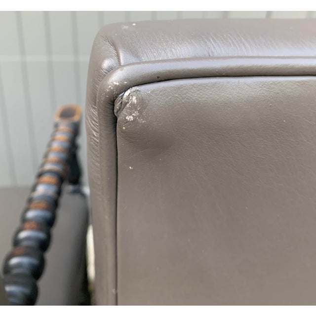 Pair Vintage Bobbin Armchairs in Ebonized Wood With Gray Leather Upholstery For Sale In Minneapolis - Image 6 of 8
