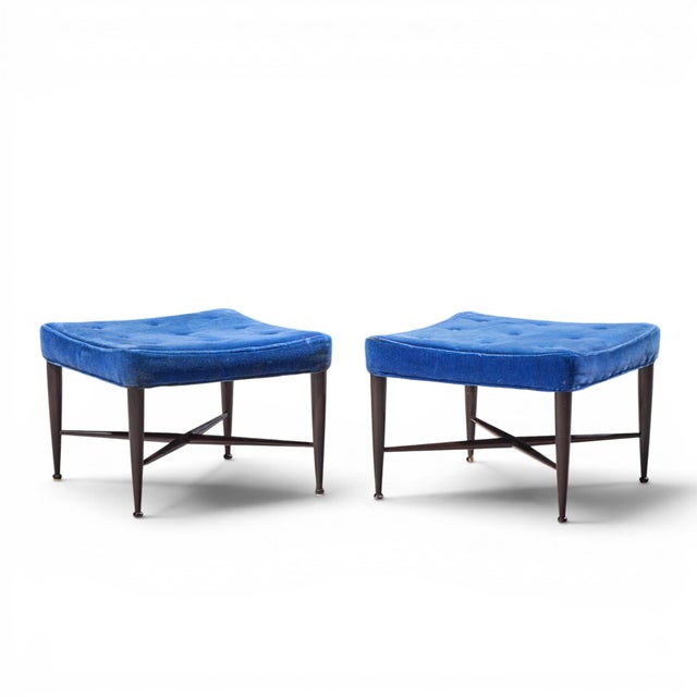 Mid-Century Modern Edward Wormley for Dunbar Model 5002 Mid Century Thebes Mahogany Stools - Pair For Sale - Image 3 of 10